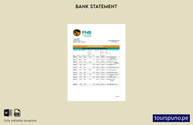 listo para imprimir la plantilla de Excel del extracto bancario del FNB de Botsw